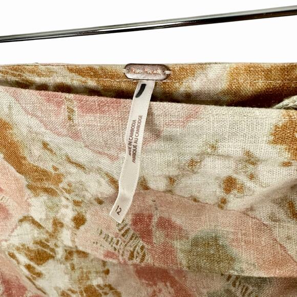 NEW Free People Sweet As Beach Boho Linen Mini Skirt Sz 12 Neutral Combo Vaca - Picture 3 of 9